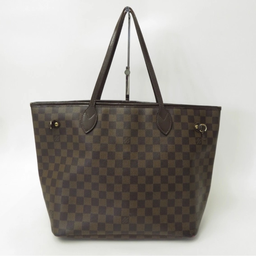 AUTHENTIC LOUIS VUITTON DAMIER EBENE NEVERFULL MM TOTE BAG - LV TOTE BAG BROWN